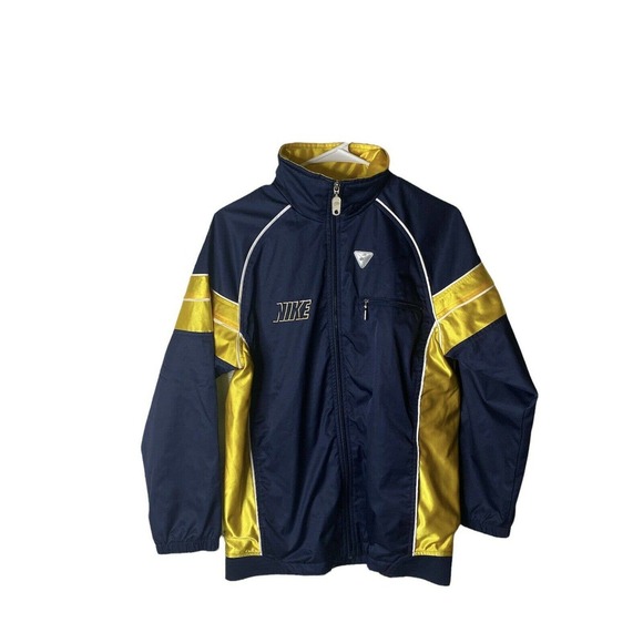 Nike Athletics Youth SZ L 14-16 Track Jacket Full Zip Windbreaker Blue Gold - Picture 1 of 10